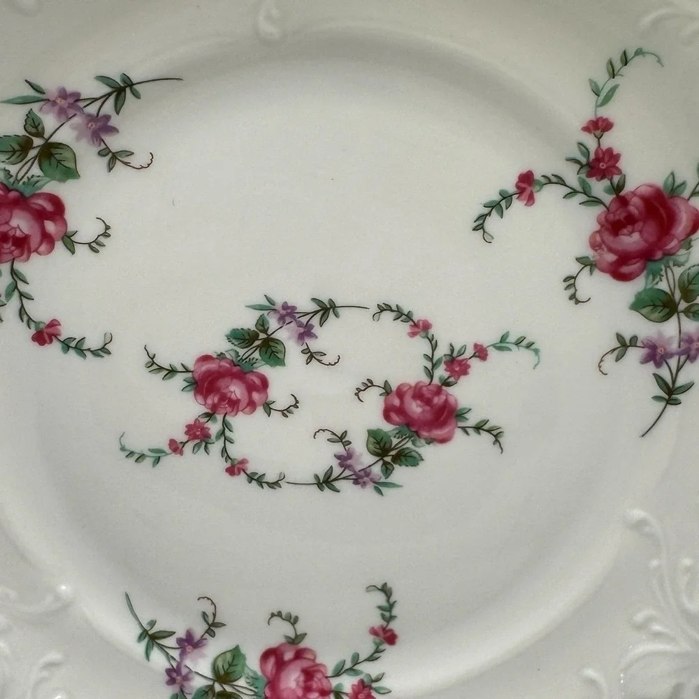 Wawel Poland China Salad Plate Pink Roses Gold Trim Scalloped Embossed 7.5 Inch